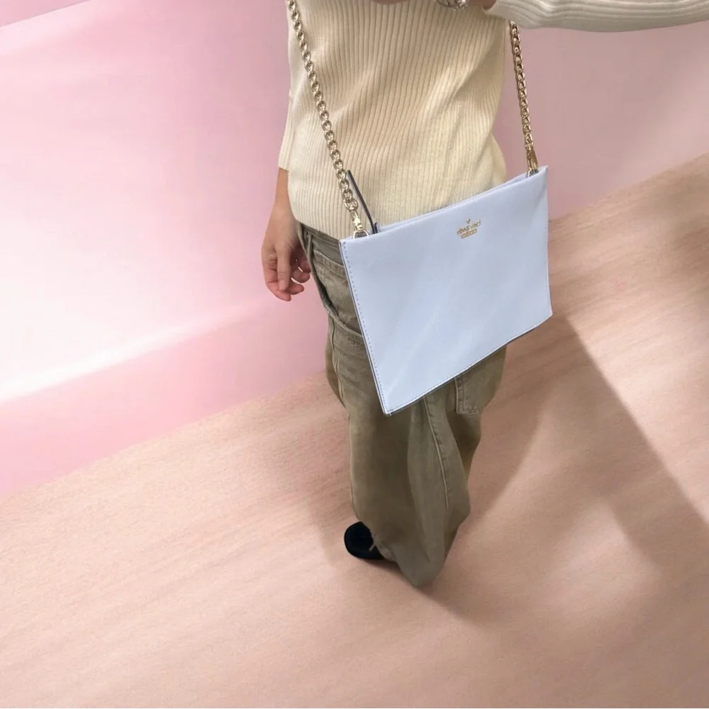 NEW Kate Spade Light Blue Clutch with Gold Chain